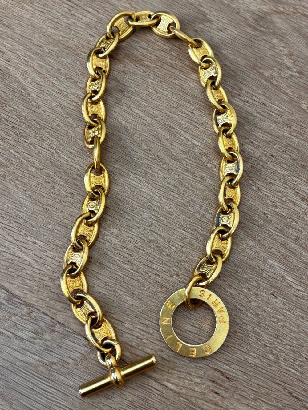 Vintage Celine Gold Link Necklace with Logos